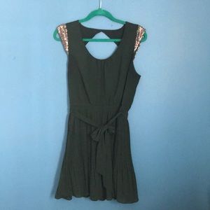 Sequin Sleeve Forest Green Dress